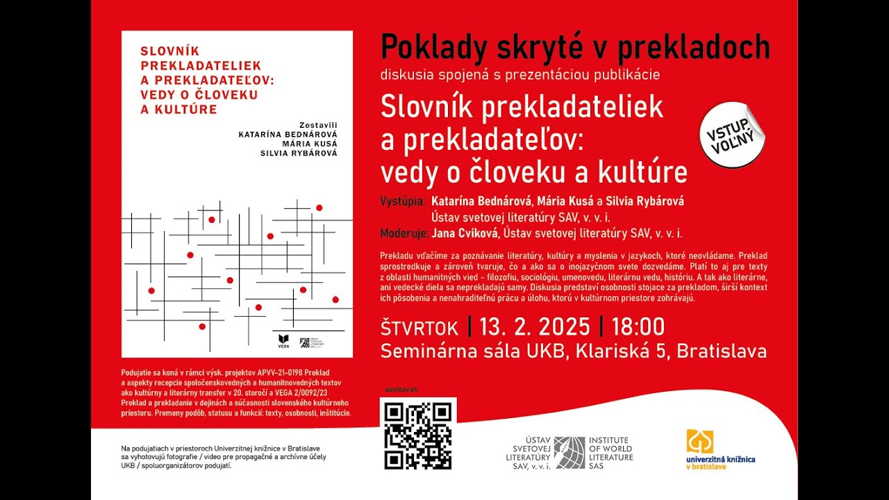 Prezentácia publikácie Slovník prekladateliek a prekladateľov: vedy o človeku a kultúre