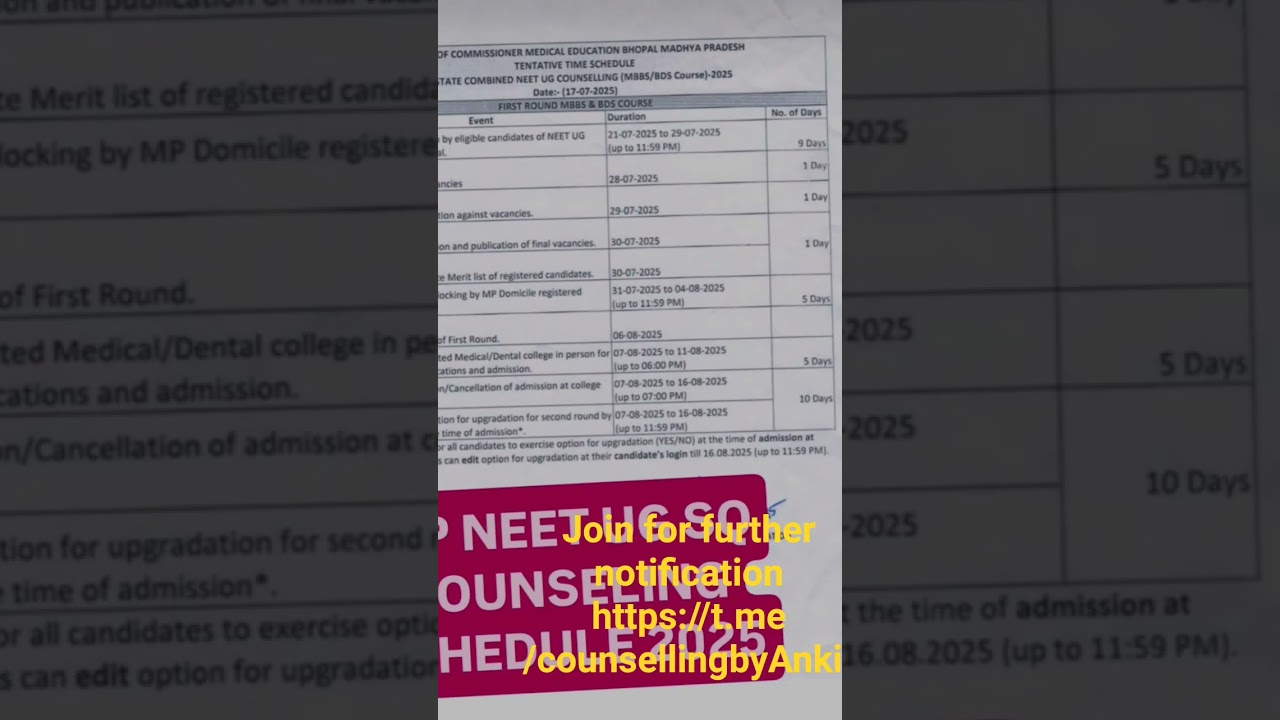 Mp state quota  NEET UG 2025 counselling notice #neet #neet2025