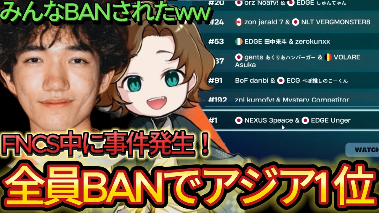 マッチの90人がBANされ、アジア1位になるUnger＆3peace。【フォートナイト/Fortnite】