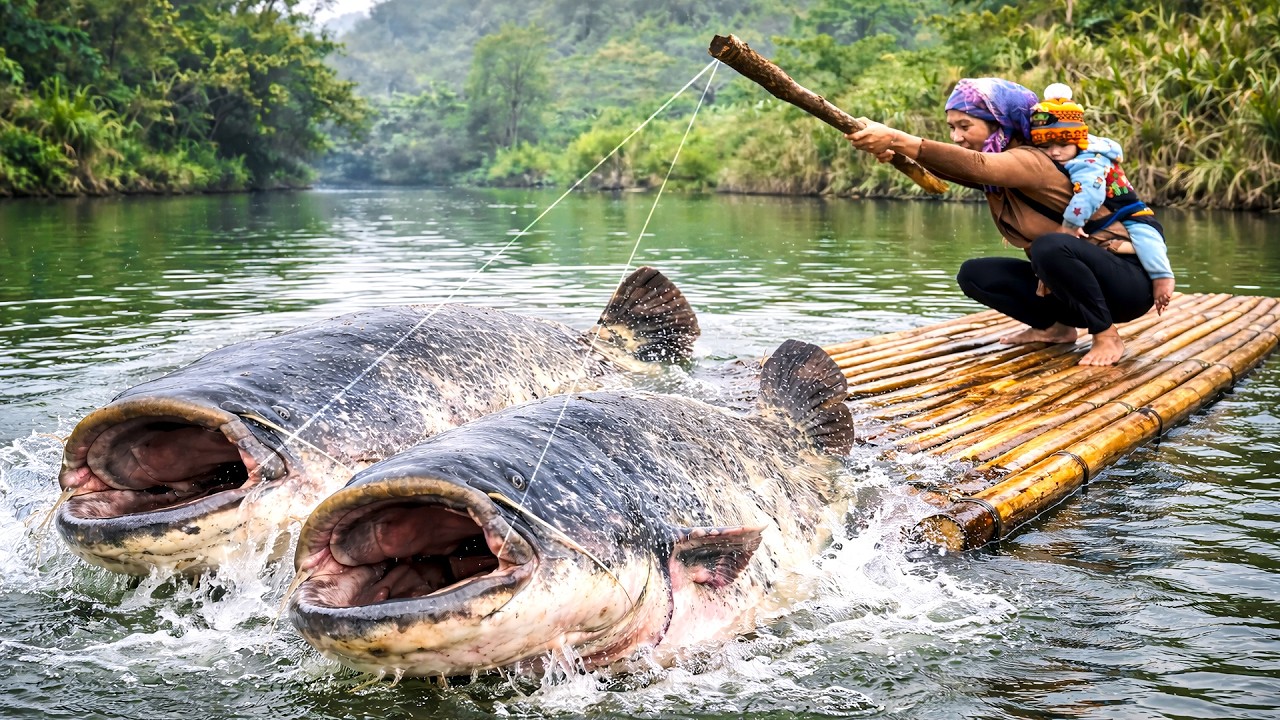 River Fishing: Catching 1000kg+ Giant Sturgeon, Catfish & Carp by Hand on Bamboo Raft for Sale