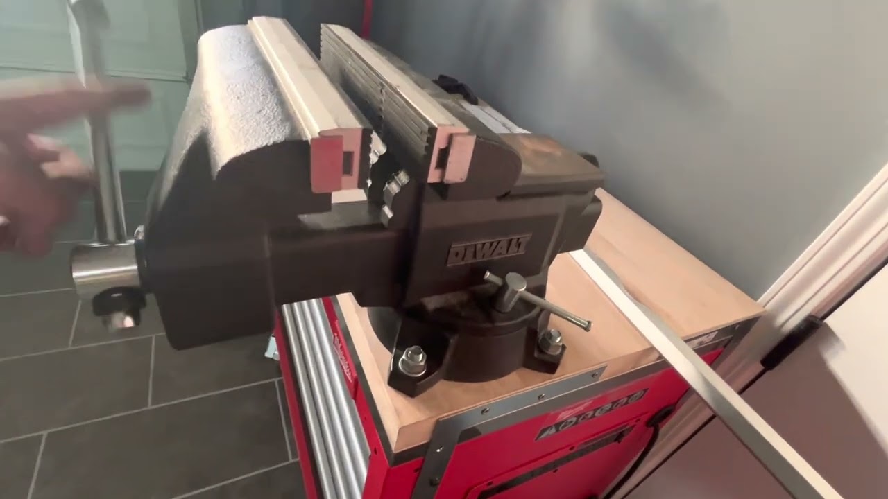 DeWalt 8” Vise Mounted to Milwaukee 40” Stainless Steel Work Station (no drilling into work station)