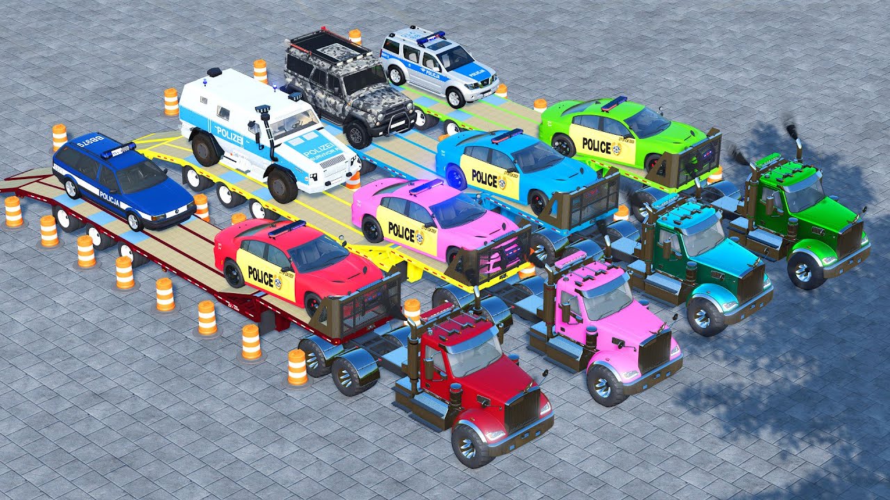 Epic Haul with Big Trucks! Police Cars, Helicopter, Ambulance & Tank | FS22 #1