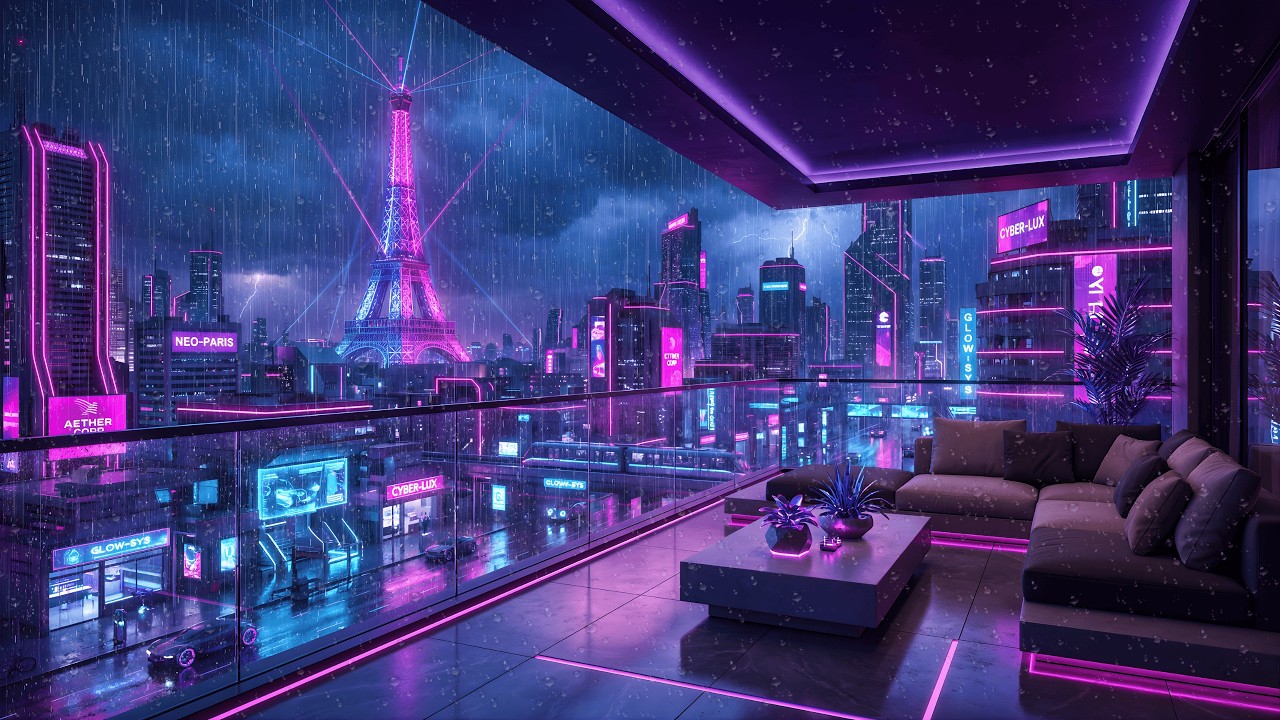 Lofi Rainy Nights 🌧️ – Neon Paris Balcony Vibes for Study & Focus | 4K