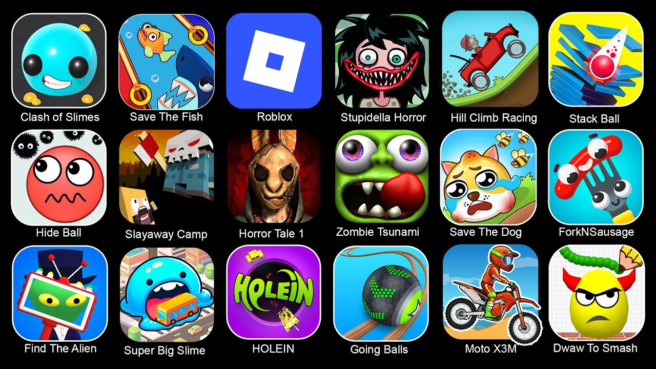 Roblox, Slayaway Camp Horror Puzzle, Stupidella Horror, Hill Climb Racing, Horror Tale, Moto X3M