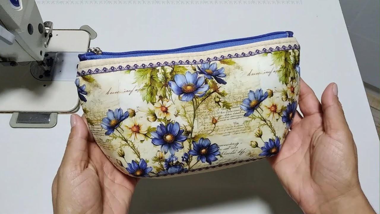 Necessaire com pence 🌸 tecido de barrado digital🌹 molde gratuito🌷 💜