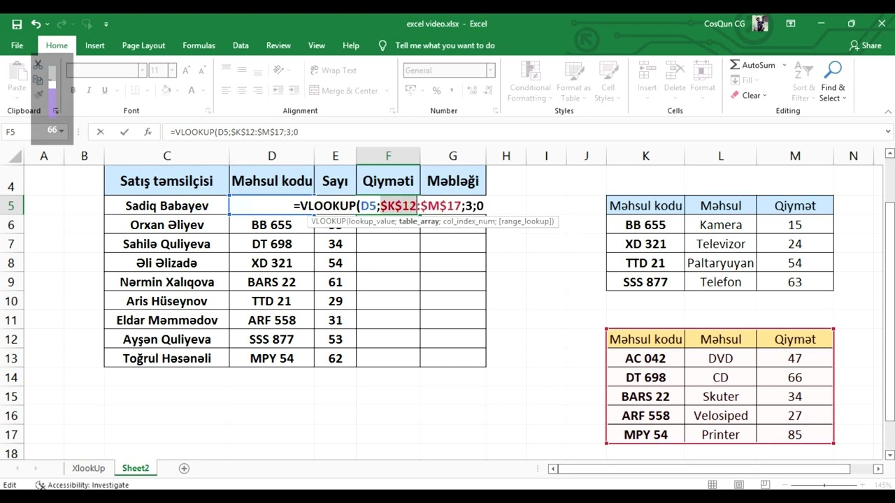 IFERROR + Vlookup funksiya kombinasiyası - Multiply Vlookup function with IFERROR