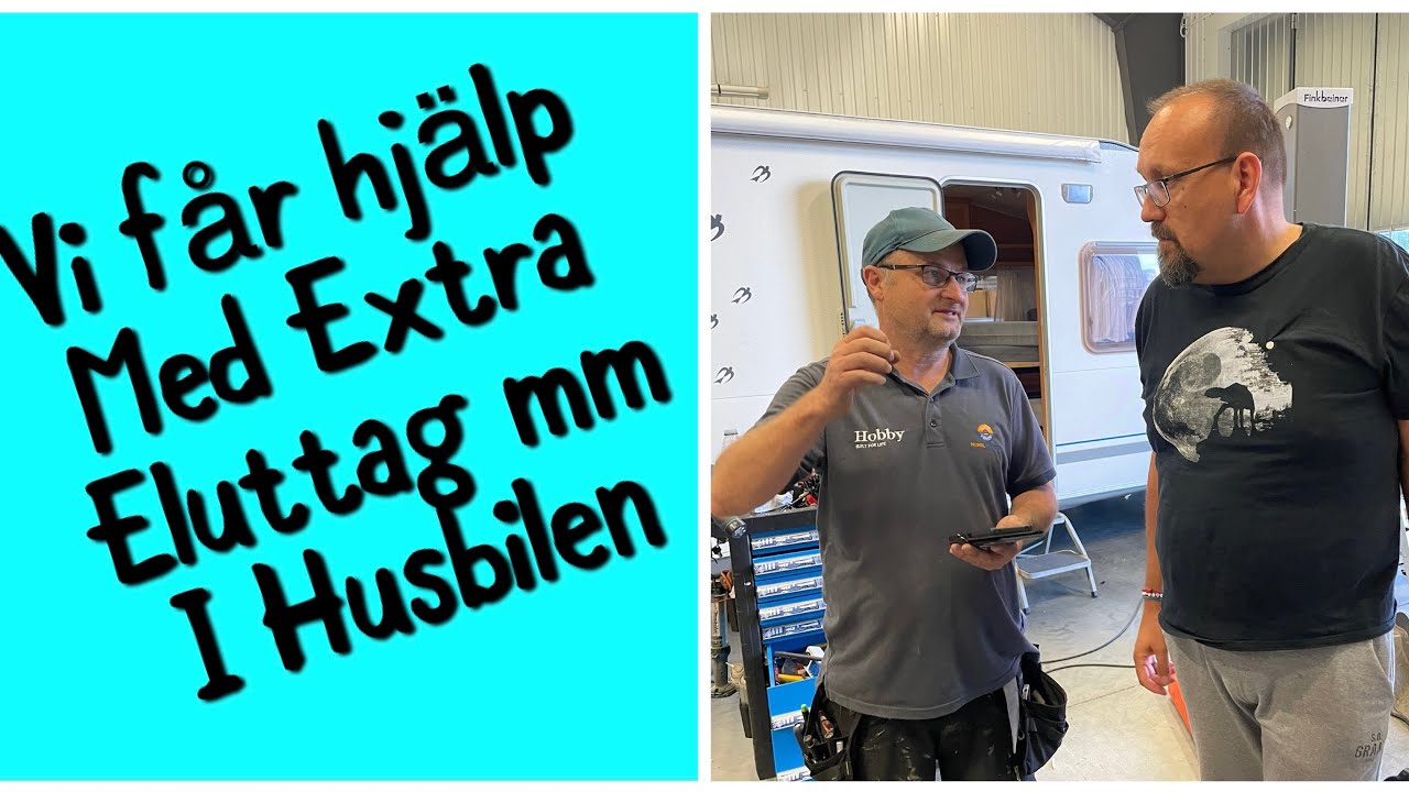 Vi får hjälp av Peter (från Leva med Husbil) att installera extra eluttag och byta solcellsregulator