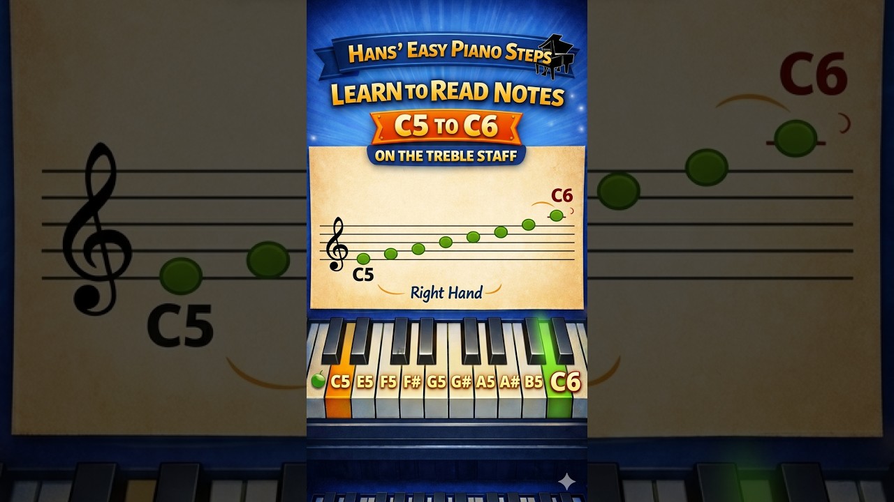 Learn to Read Note Names C5 to C6 on the Treble Staff #piano #music #treblestaff #notereading