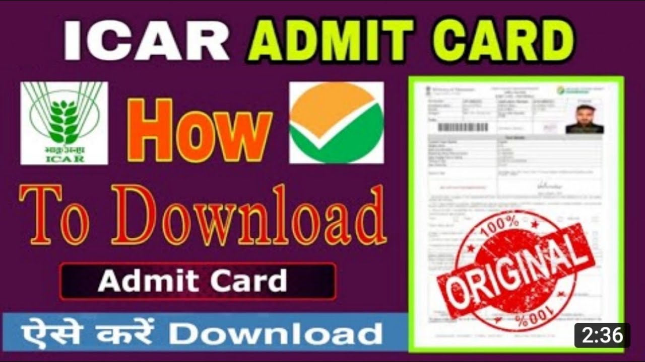 ICAR Admit Card Download According to Back Year | How To Download | Admit card for UG/PG/SRF