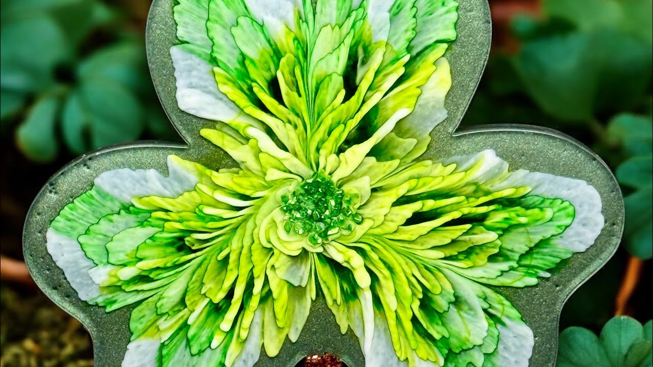 #432 Довольно симпатичный цветок клевера в эпоксидной смоле