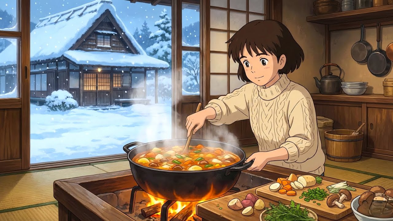 A Quiet Morning Above the Market 🍊 | Cozy Cooking, Soft Light & Slow Living (Ghibli-Inspired ASMR)