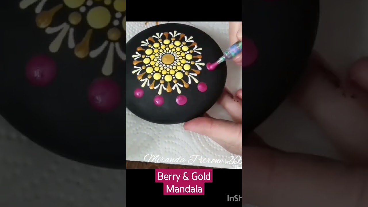Short: Gold and Berry Mandala Painted w/ Dotting Tools Miranda Pitrone #dotpainting #mandalapainting