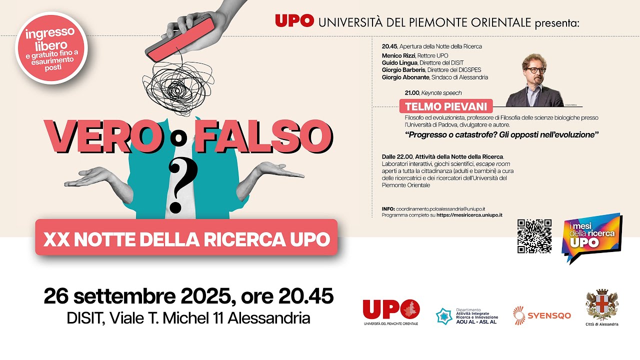 Telmo Pievani alla XX Notte della Ricerca UPO