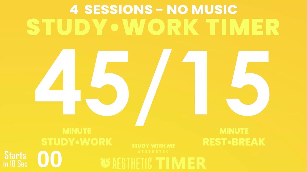 COLOR Mode, 3 Hour, 45/15 Timer, 45 Minute Study Timer, Gentle Alarm No Music | AESTHETIC TIMER