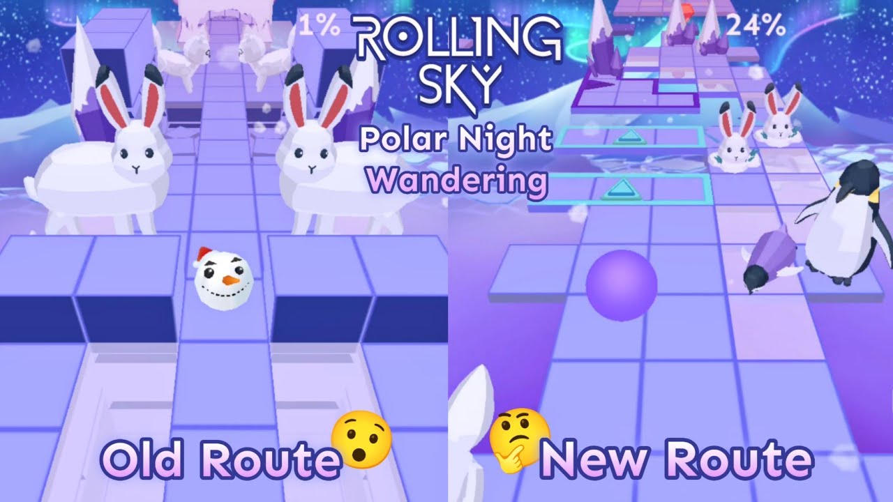 [Gameplay Comparison] Polar Night Wandering Old & New Route - Rolling Sky