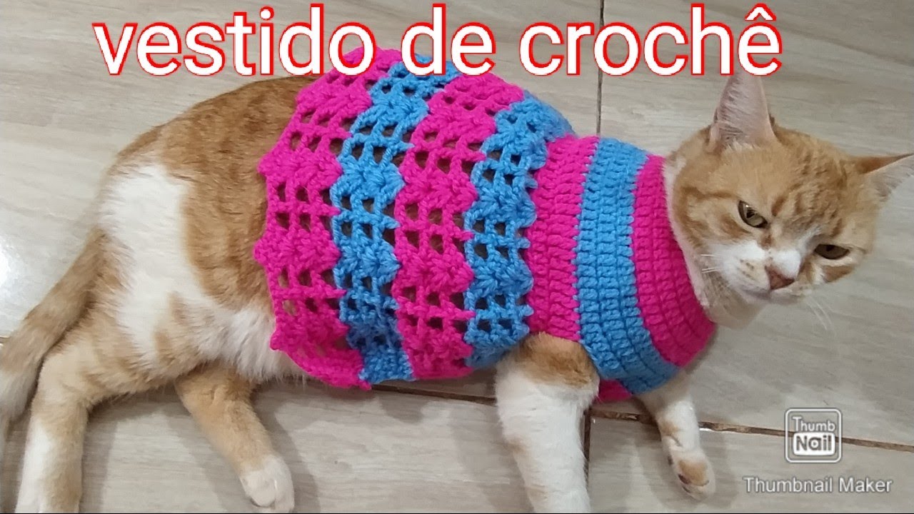 diy como fazer vestido para pet de crochê ( cat or dog)