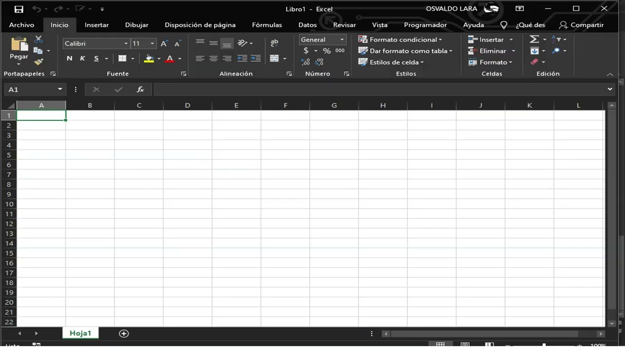 Modo oscuro en excel