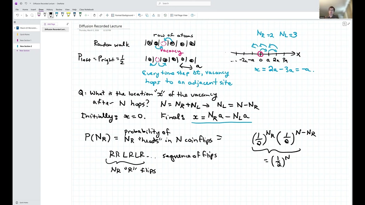 PY-360 Recorded lecture on Diffusion/Random Walks