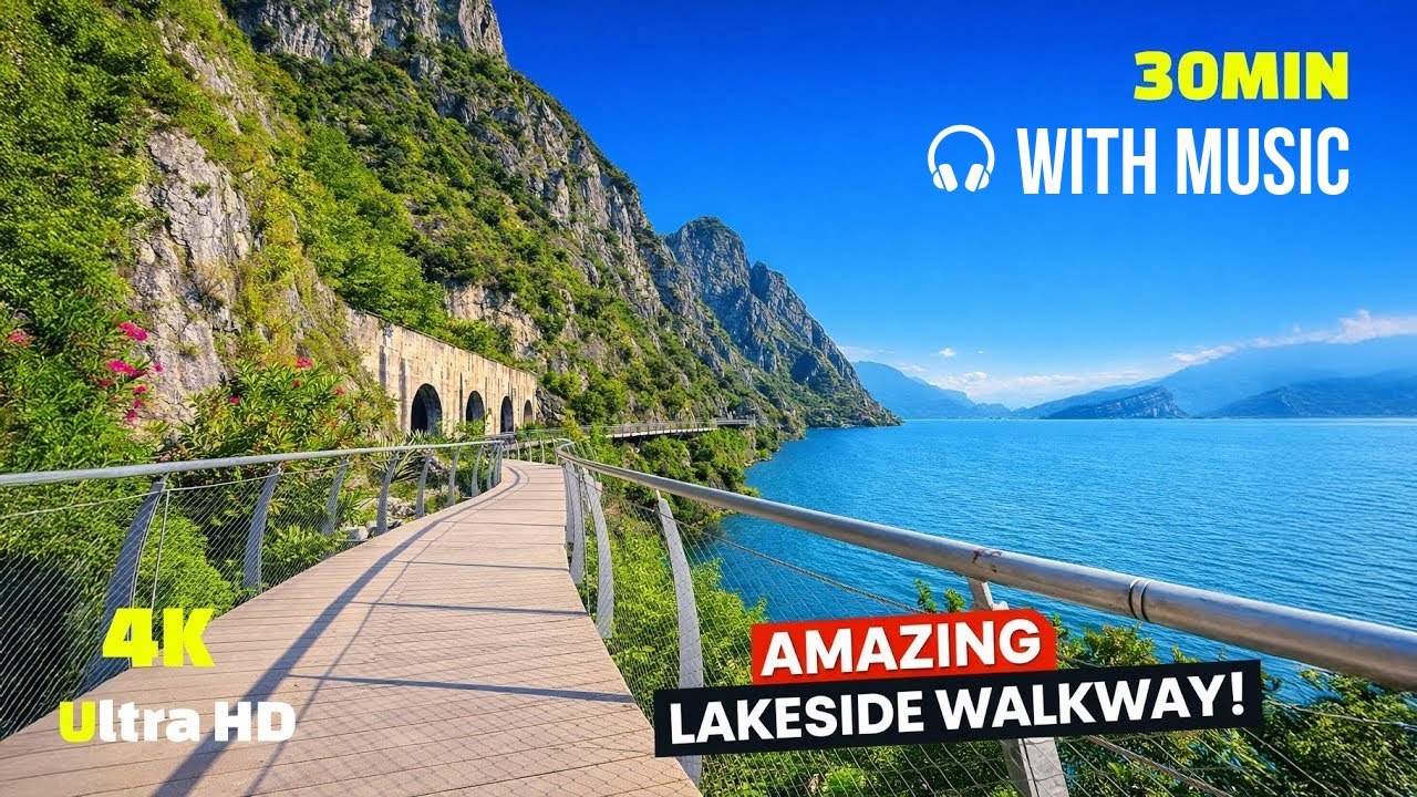 Virtual Run 4k with music 30 Minute Treadmill Workout Scenery Lake Garda