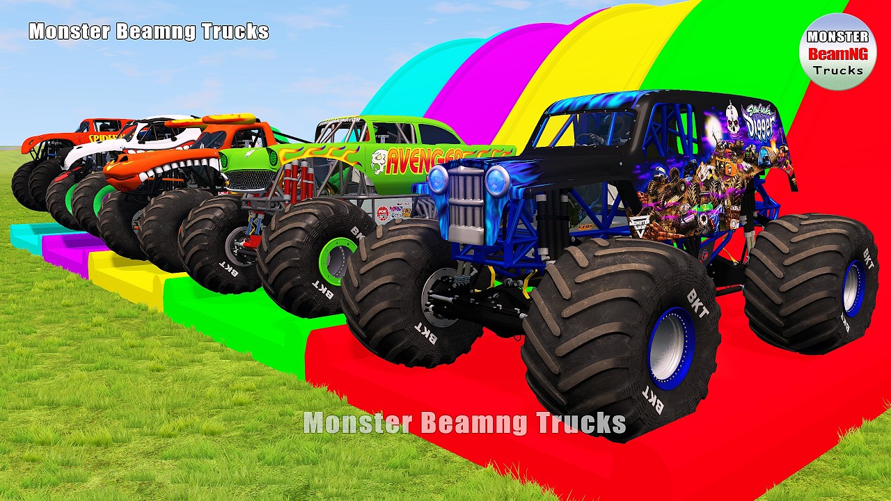 Triple Flatbed Trailer Monster Trucks Transport with Slide Color - BeamNG.drive 512