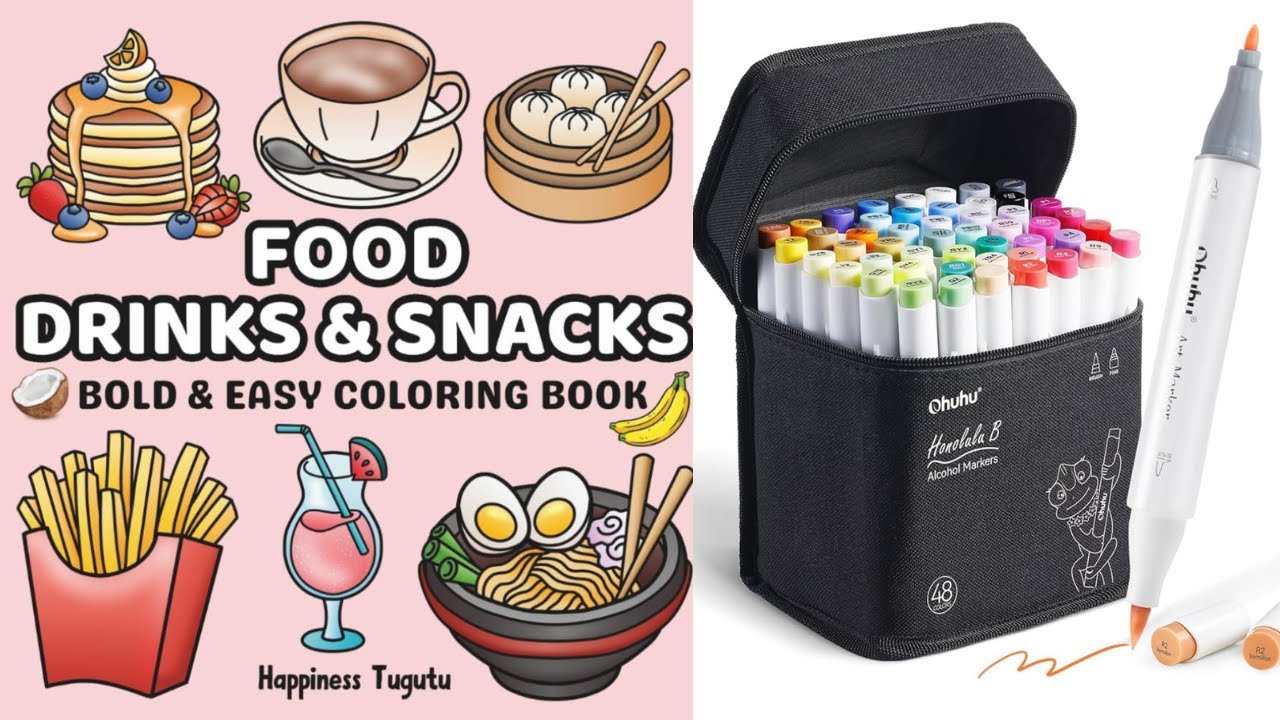 Food, Drinks & Snacks Coloring Book 🍣🍹 Color With Me | Satisfying ASMR 🍗🥓