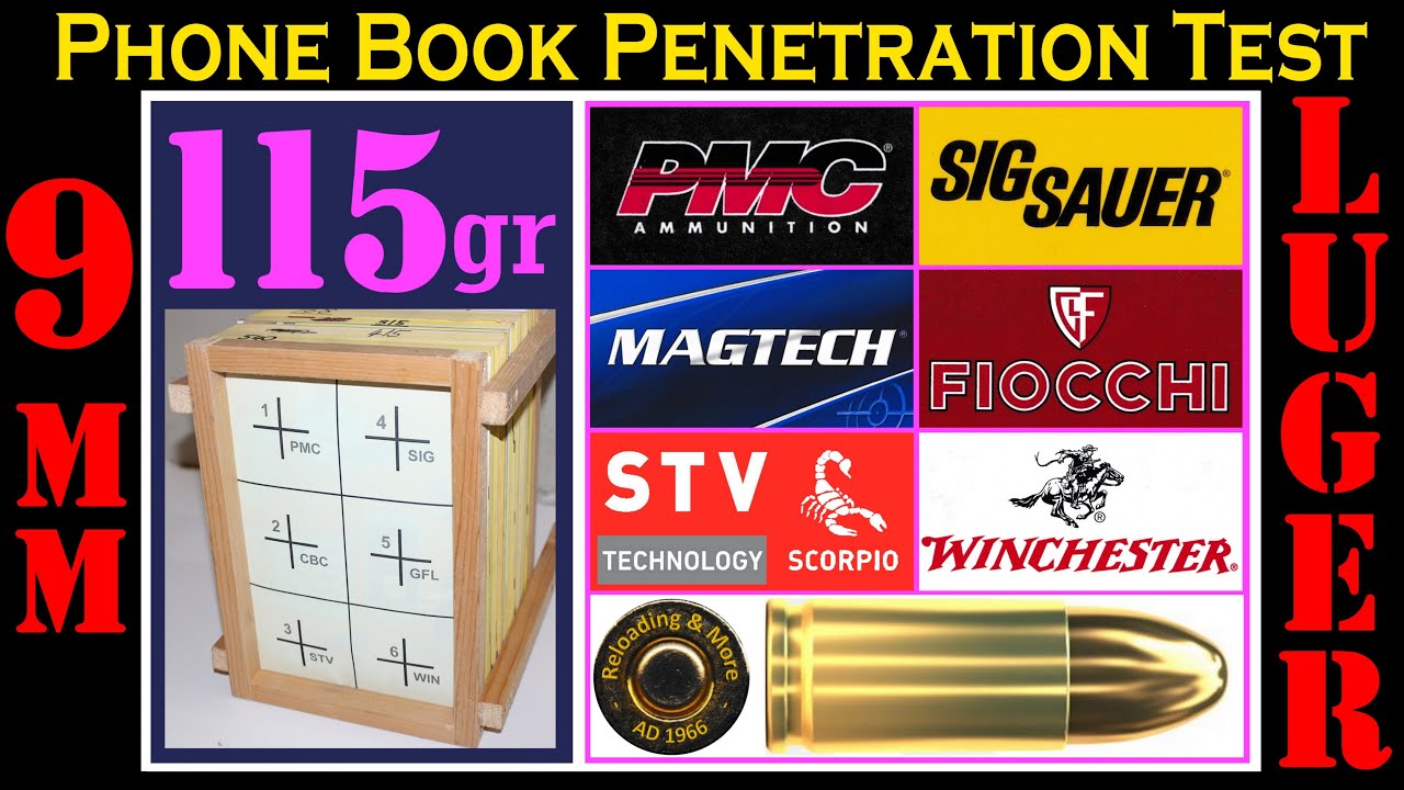 115 Grain 9mm ammo Phone Book Penetration Test, FMJ - Magtech, PMC, STV, Fiocchi, SIG & Winchester