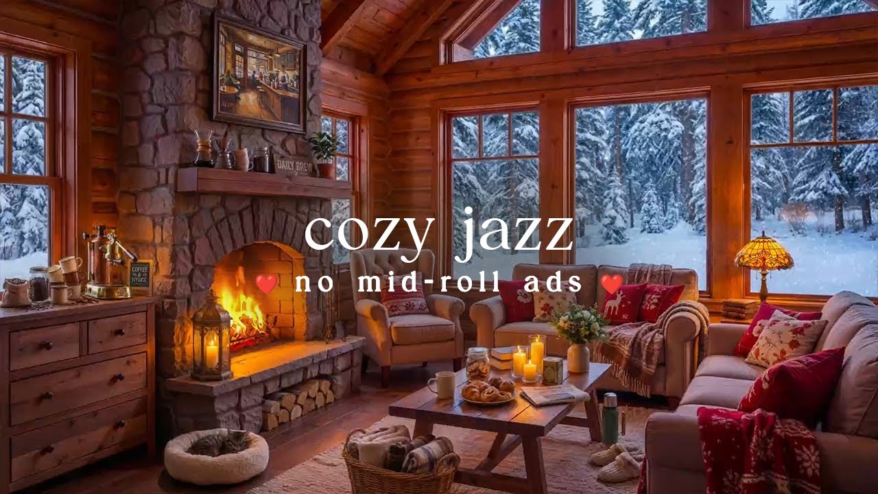 🔥 Cozy Winter Jazz (NO MID-ROLL ADS) – Cozy Fireplace Ambience for Study & Work