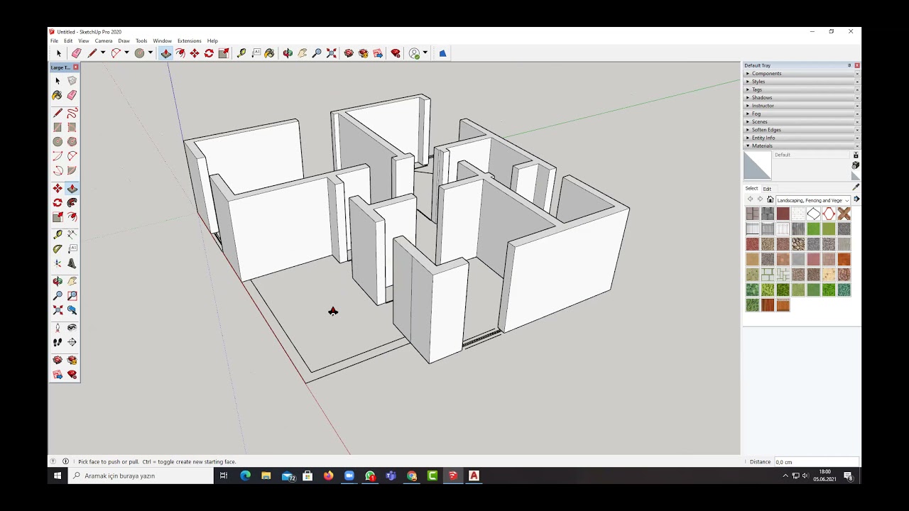 Sketchup 2020 AutoCAD'ten plan yükleme, ve duvarları yükseltme, kapı pencere boşluklarını oluşturma