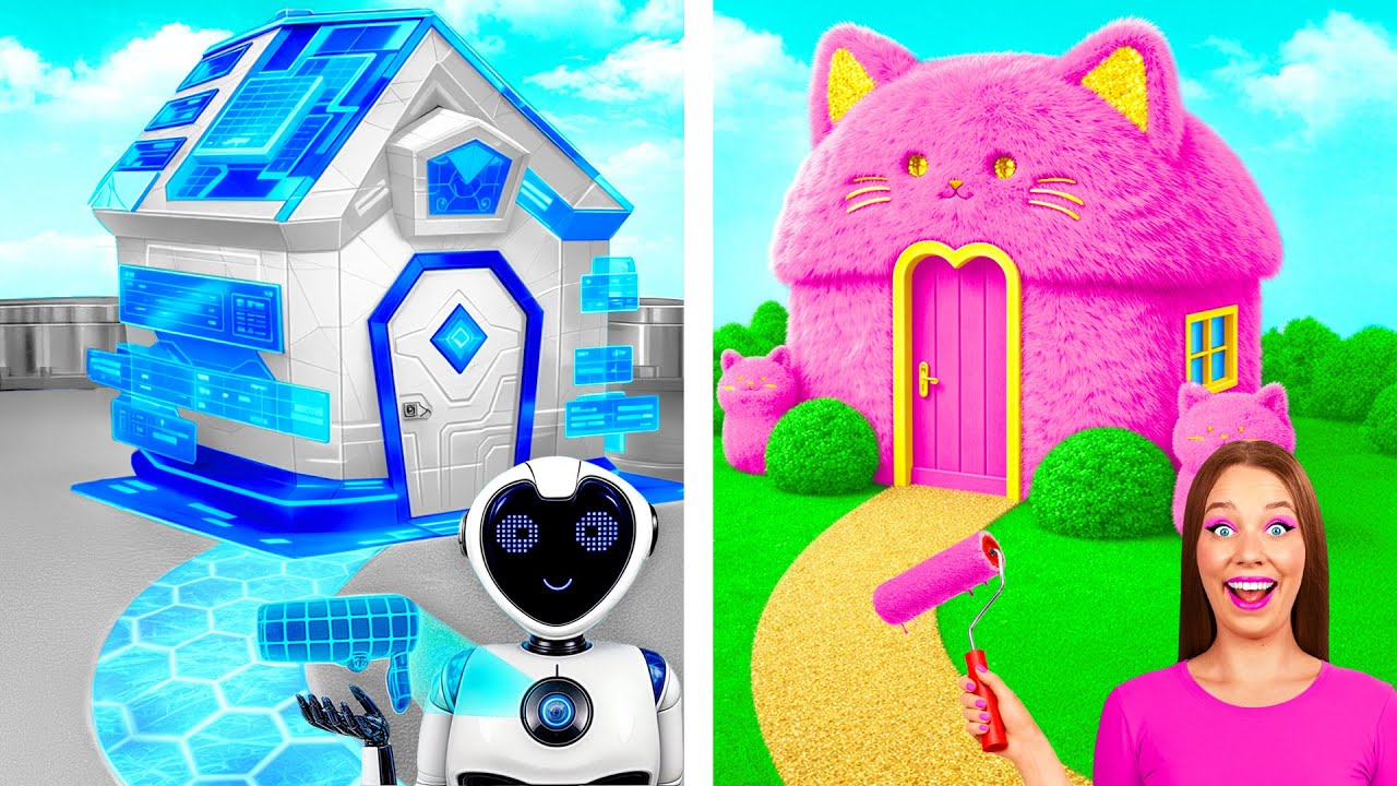 Robot vs Barbie Aynı Renkteki Evler Meydan Okuma | Komik Durumlar