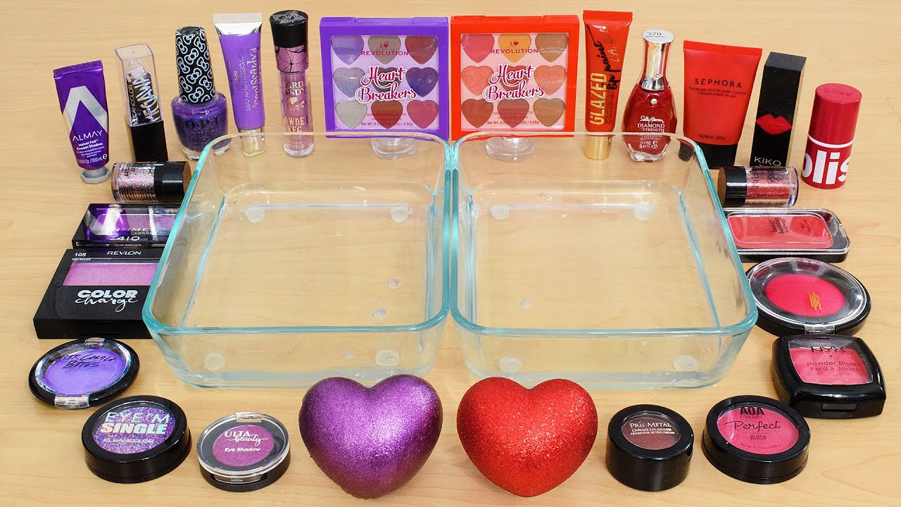 Purple vs Red - Mixing Makeup Eyeshadow Into Slime ASMR