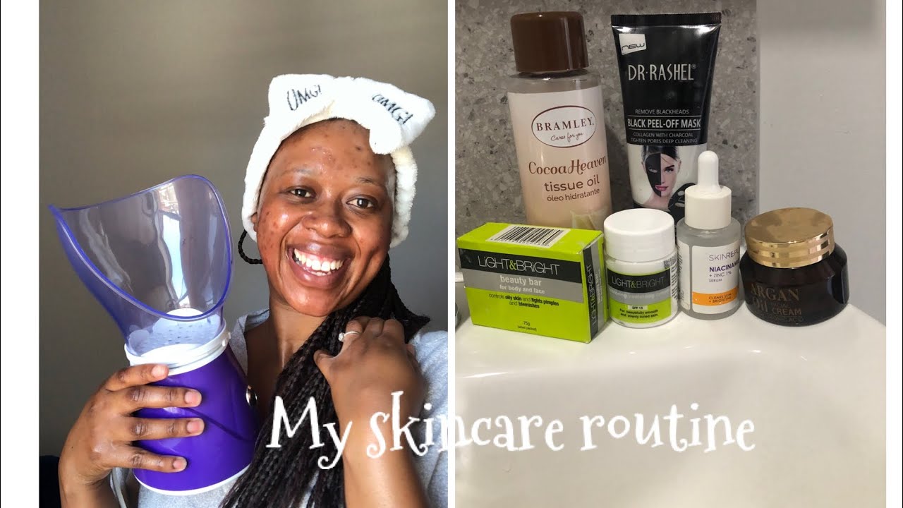 My simple and affordable skincare routine ||steaming ||trying to get rid of black spots||SA Youtuber