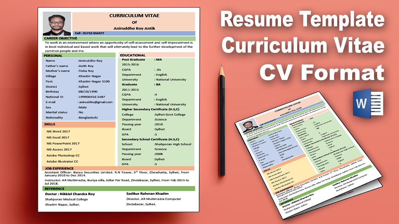 MS Word: Create Professional Curriculum Vitae (CV) Download | Resume Template Design Word 2019 AR