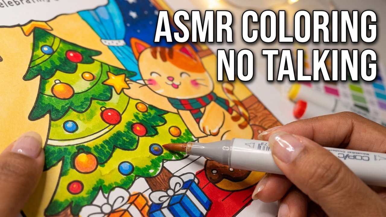 ASMR Christmas Cat Coloring | Satisfying Marker Sounds & Cozy Vibes