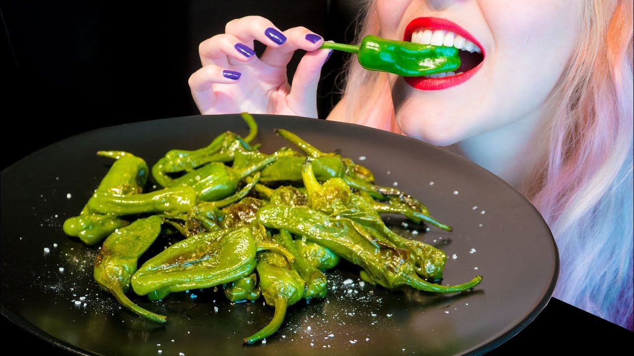 ASMR: Oily & Crunchy Spanish Padrón Peppers | At One Bite ~ Relaxing Eating Sounds [No Talking|V] 😻