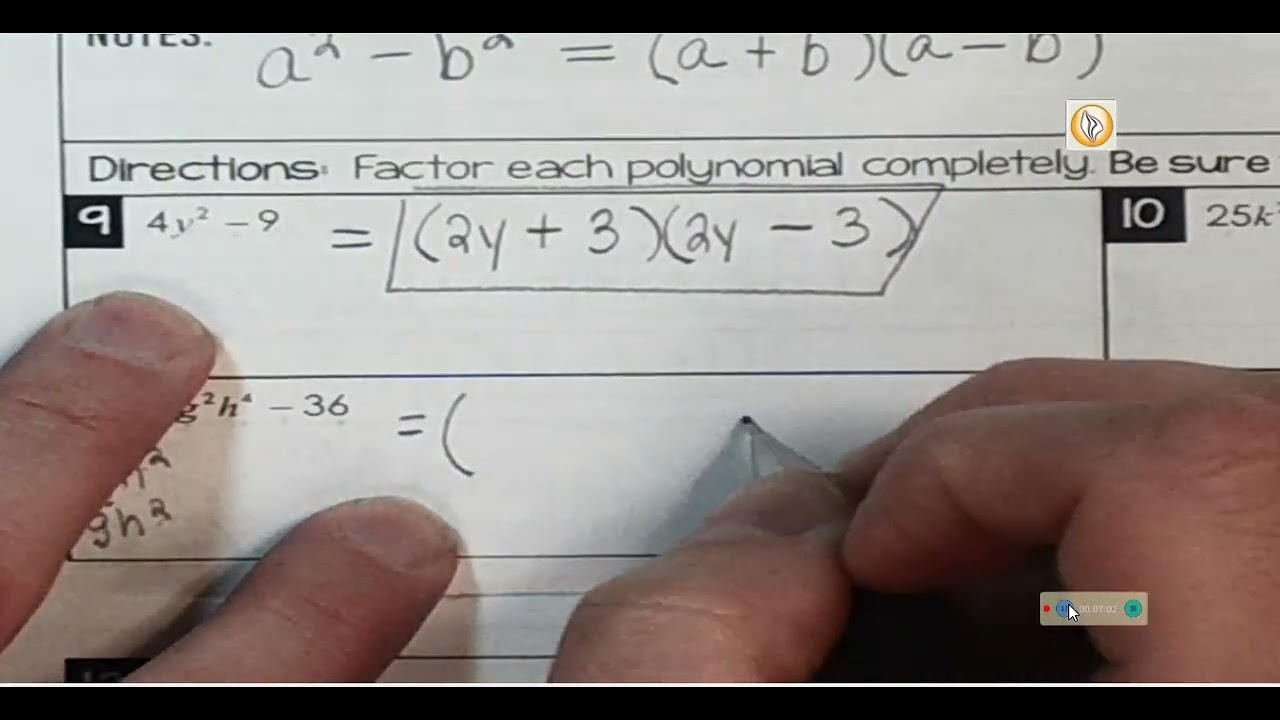 1.8 Factoring Flipbook Difference of Squares