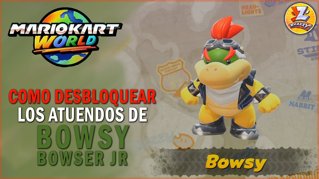 Mario Kart World - Como desbloquear a BOWSY (BOWSER JR) y todos sus atuendos / Trajes / Skins