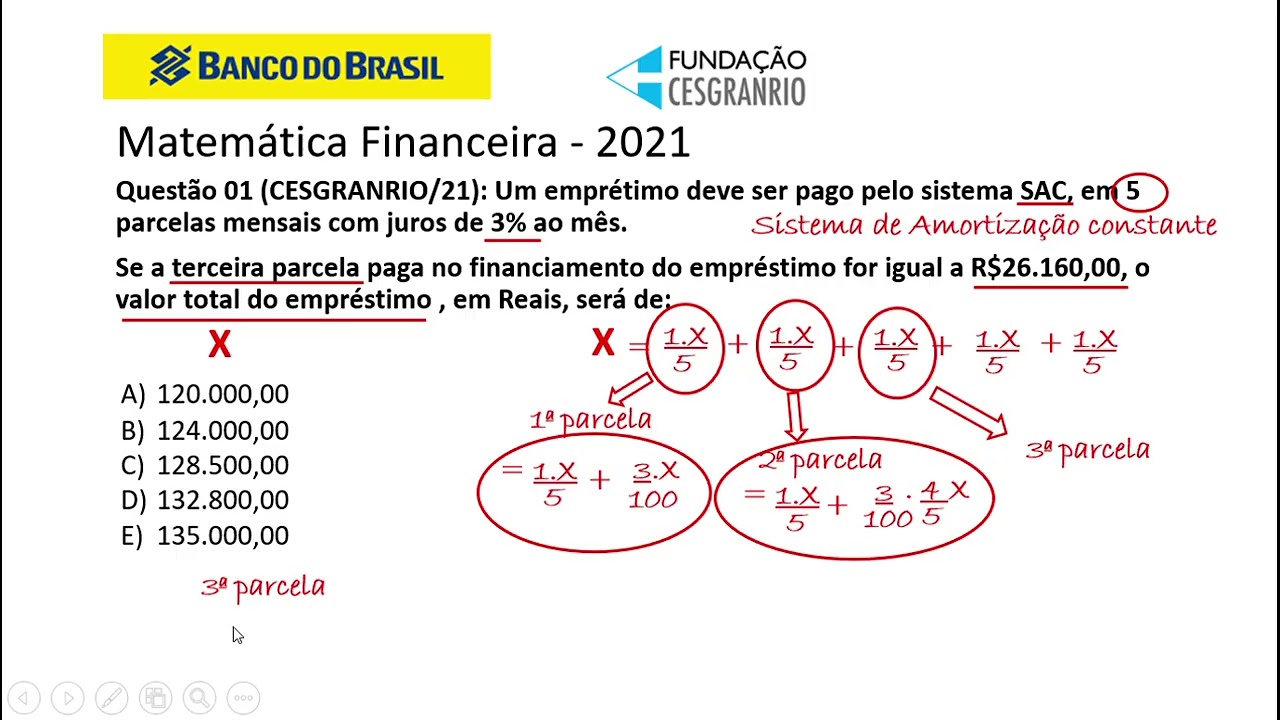 Concurso Banco do Brasil revisão de matemática financeira Cesgranrio