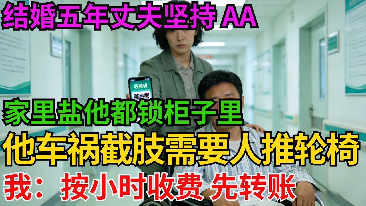 结婚五年丈夫坚持 AA，家里盐他都锁柜子里，直到他车祸截肢需要人推轮椅，我：按小时收费，先转账！【阿馨夜讀】#故事分享#情感#婆媳矛盾#AA制
