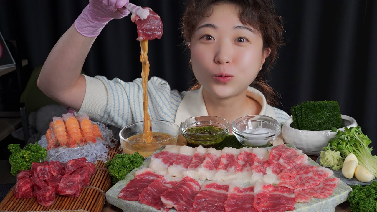 Сырое мясо.Mukbang eating show