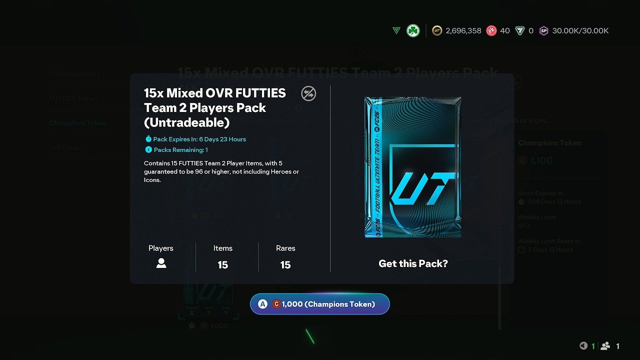 Открываю набор из 15 смешанных игроков FUTTIES команды 2 с разным рейтингом &mdash; FC 26, набор за 100...