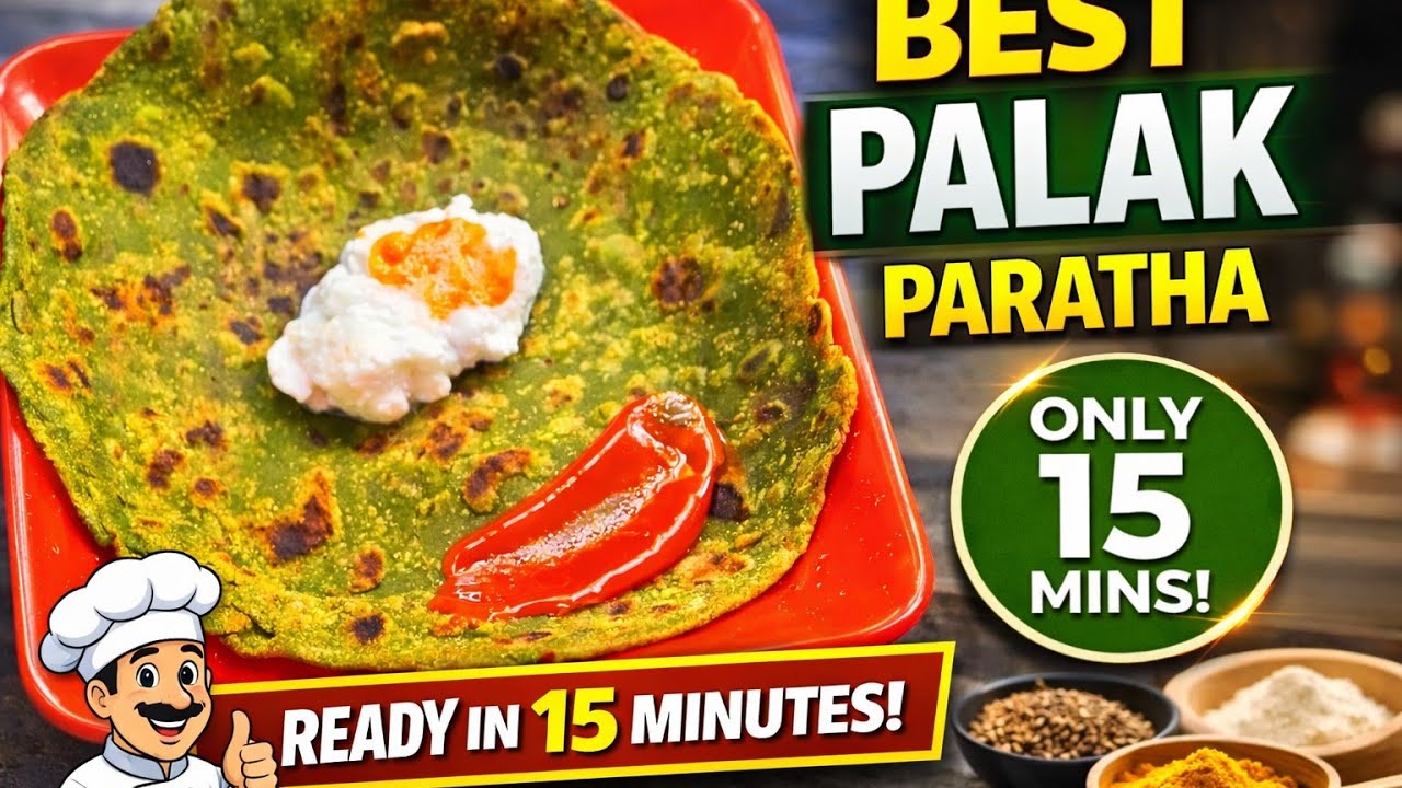 Soft Palak Paratha Recipe - Quick Breakfast in 10 Mins | #PalakParatha #SpinachRecipe