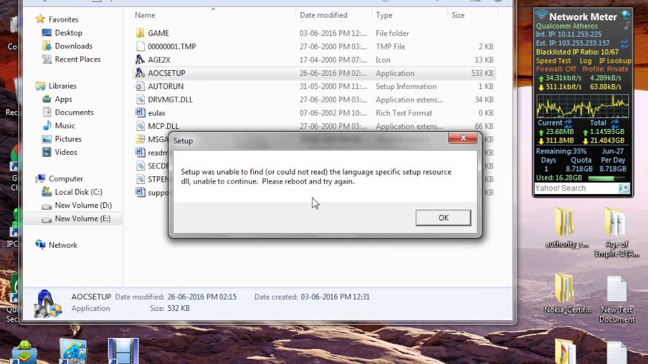 Fix Age of empire error setup was unable to find (or could not read) the specific language.......