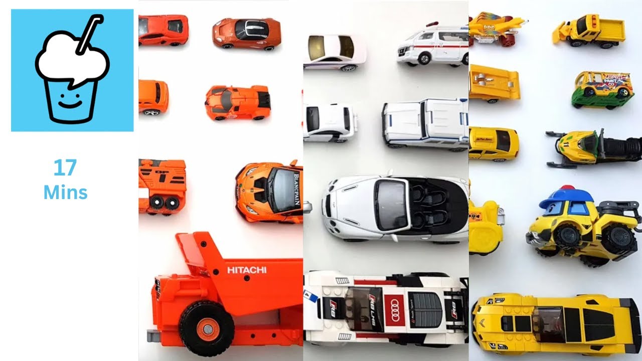 Orange White Yellow vehicles collection Tomica Transformers Lego Siku
