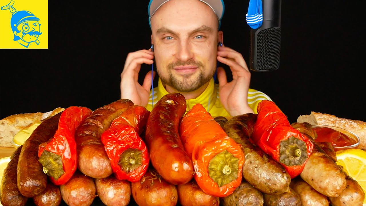 Вечеринка с жареными колбасками 💛💙 (немецкий Мукбанг, русские субтитры) - GFASMR
