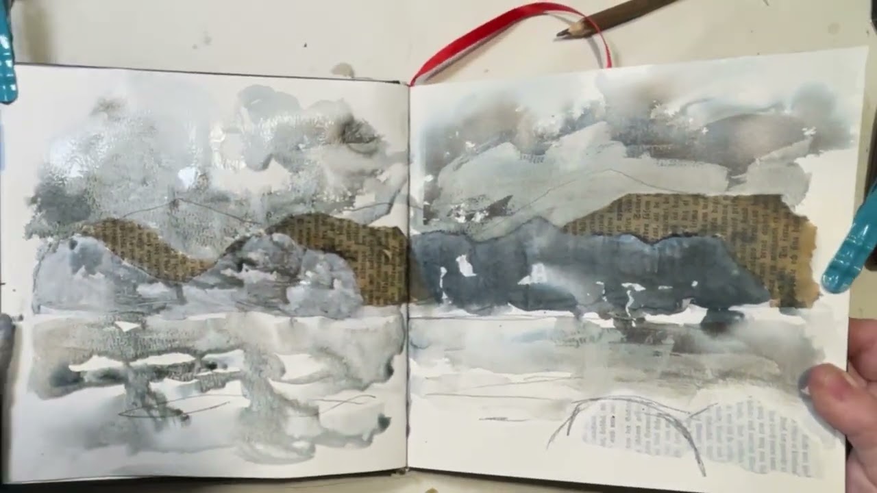 Sketchbook play, with loose abstract landscapes.