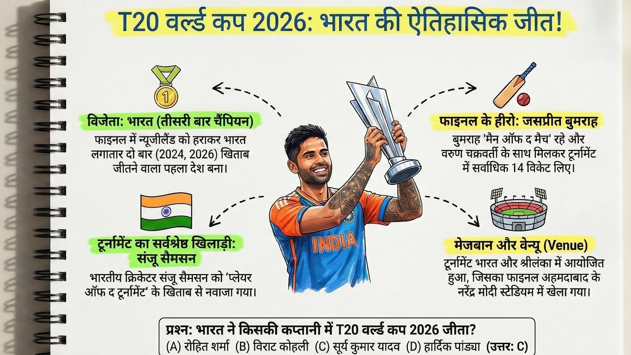 ICC Men's T20 World Cup 2026 Gk | T20 World Cup 2026 भारत ने जीता | Sports Current Affairs 2026