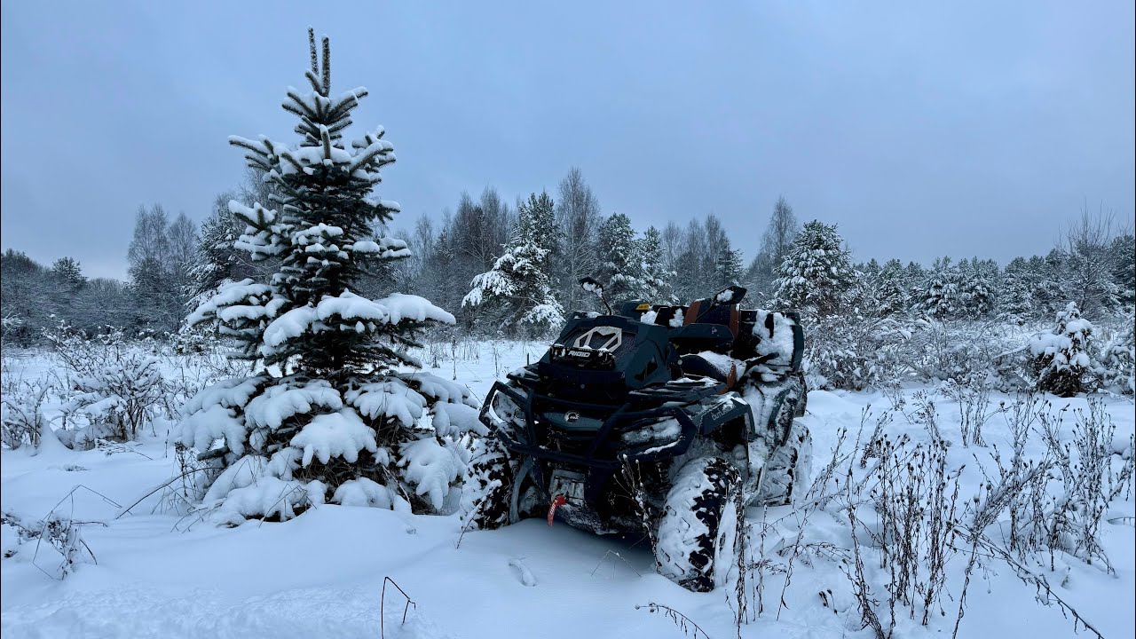 Наконец-то зима. Пробираемся по снегу. BRP outlander #brp #квадроцикл #offroad