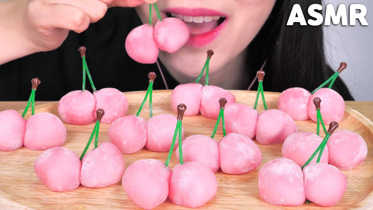 ASMR Cherry Marshmallow Mochi マシュマロ餅 체리 마시멜로우 모찌(찹쌀떡)먹방 Mukbang Eating Sounds 咀嚼音