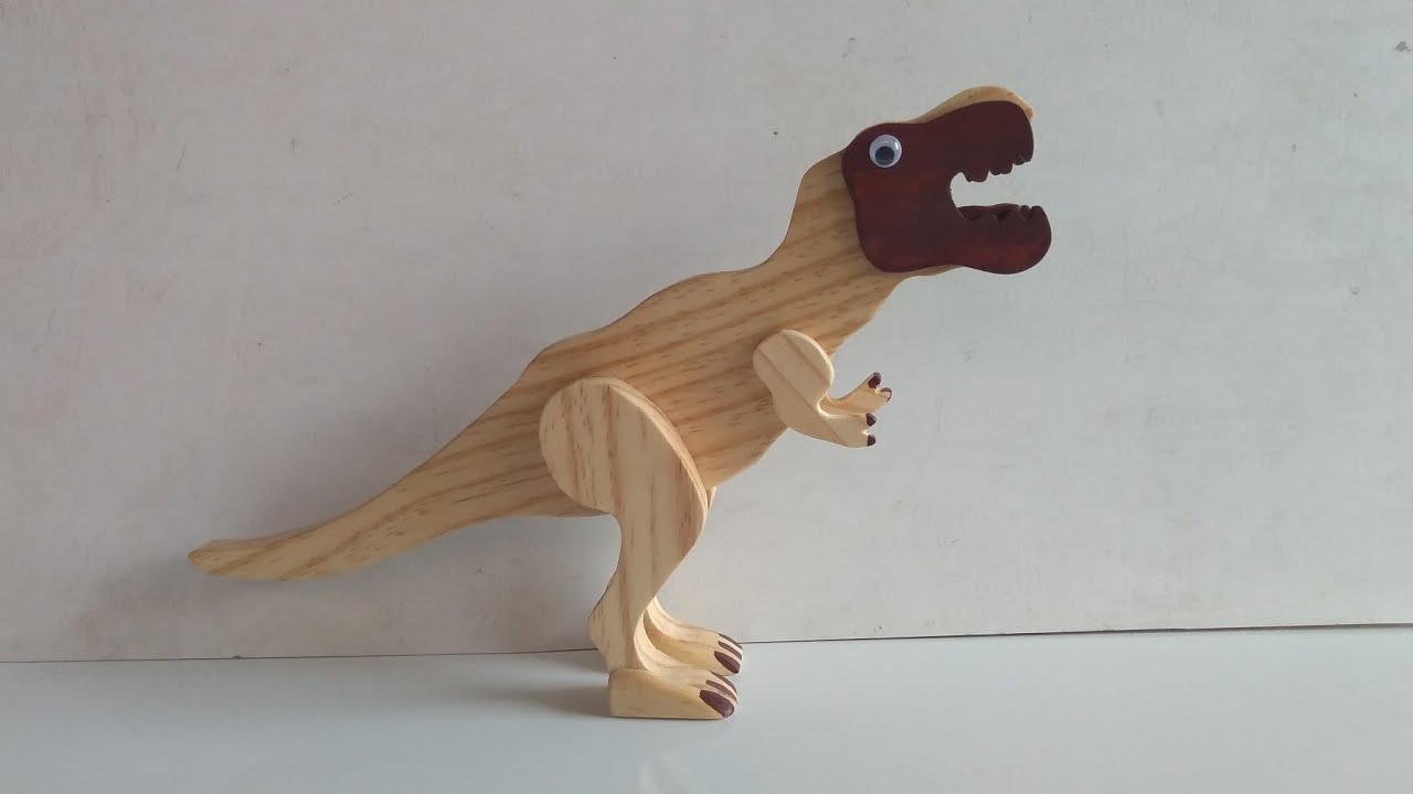 DINOSSAURO REX FEITO DE MADEIRA PINUS NA TICO TICO DE BANCADA