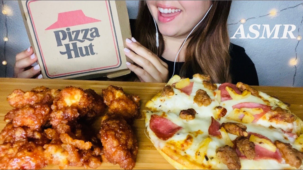 ASMR PIZZA HUT HAWAIIAN STYLE PAN PIZZA WITH BBQ WINGS MUKBANG |SATISFYING EATING SOUNDS|